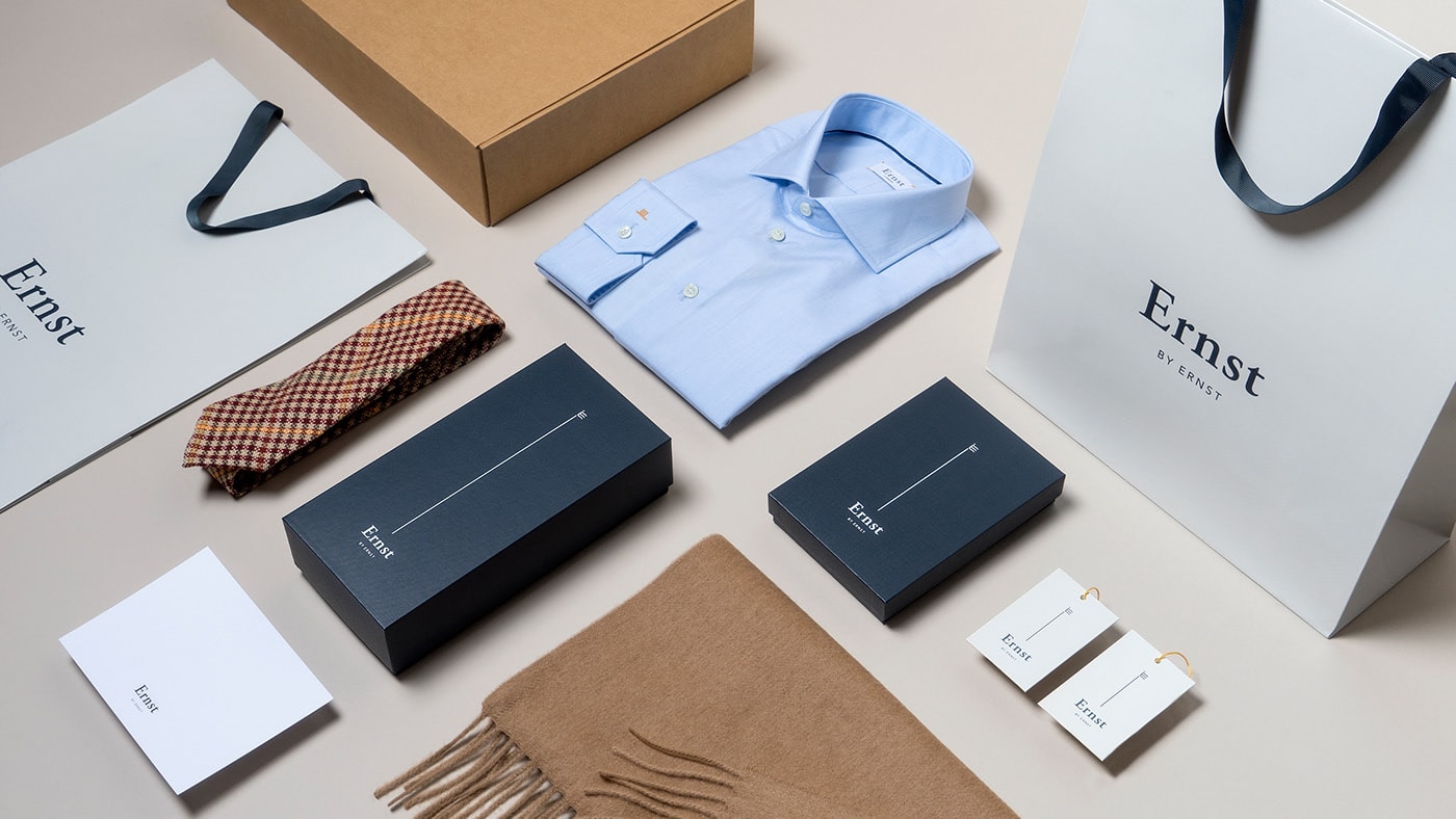 Ernst挪威經(jīng)典優(yōu)雅男裝品牌VI設計和包裝設計，服裝VI設計，服裝包裝設計，深圳VI設計，左右格局